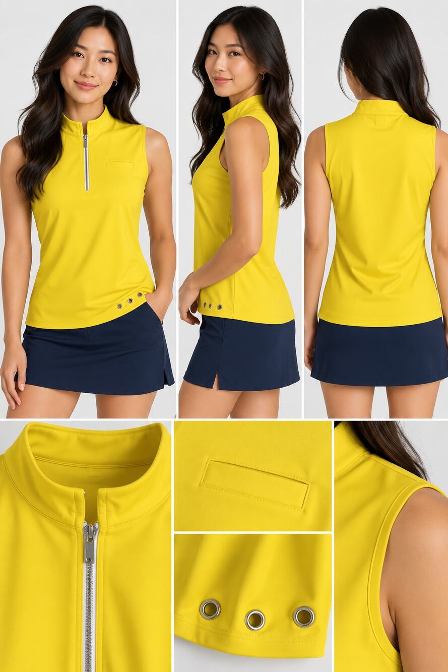 Bright Yellow Golf Tennis Polo Top Quarter Zip Stretch SwingDish Small